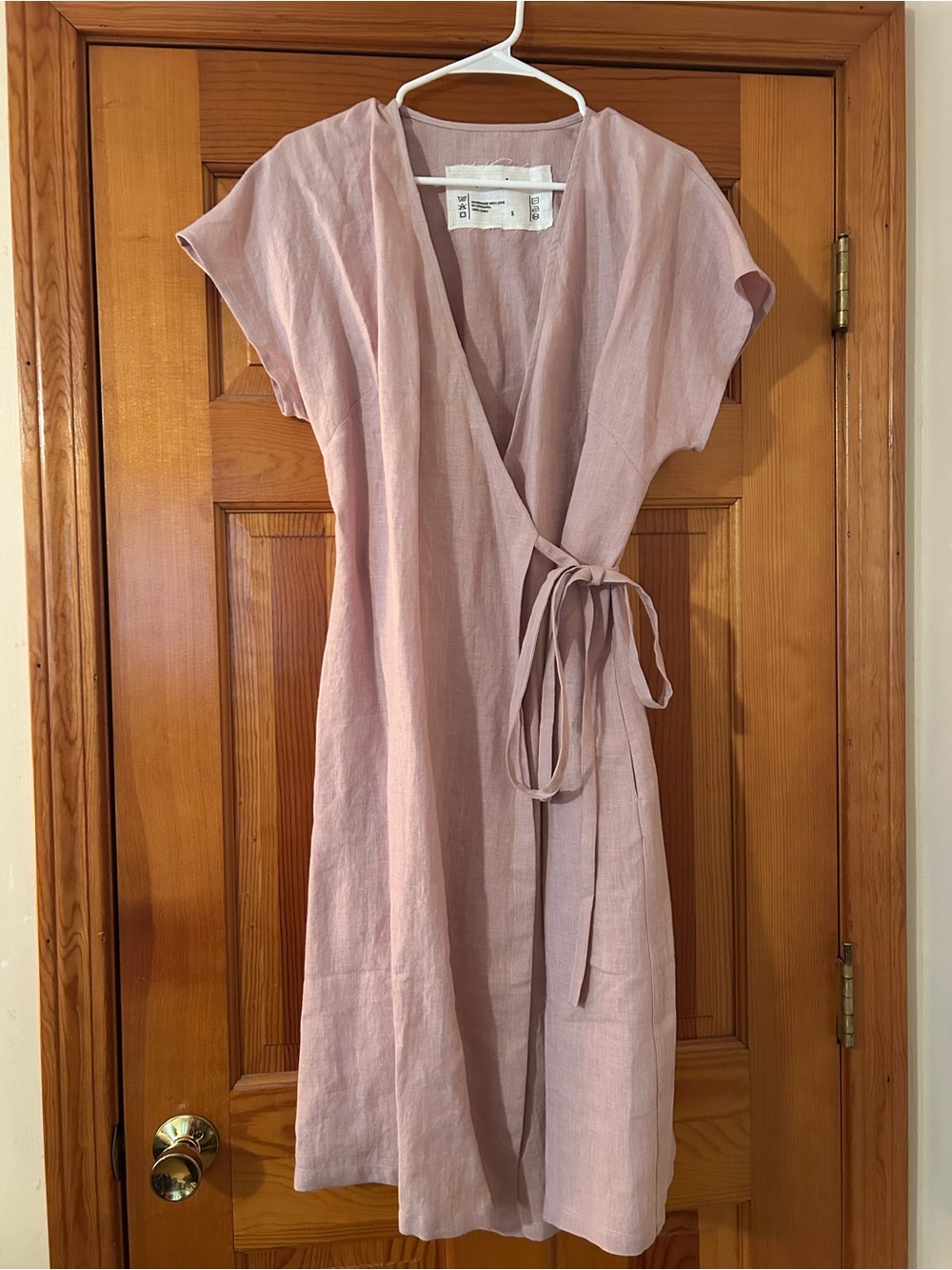 Light Pink Wrap Linen Dress - Women's Casual Midi - NWOT